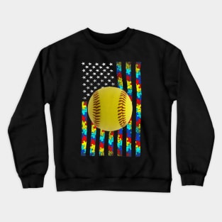 Autism Awareness Flag Softball Player Crewneck Sweatshirt